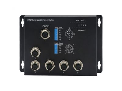 壁掛式5口百兆M12直插加固交換機